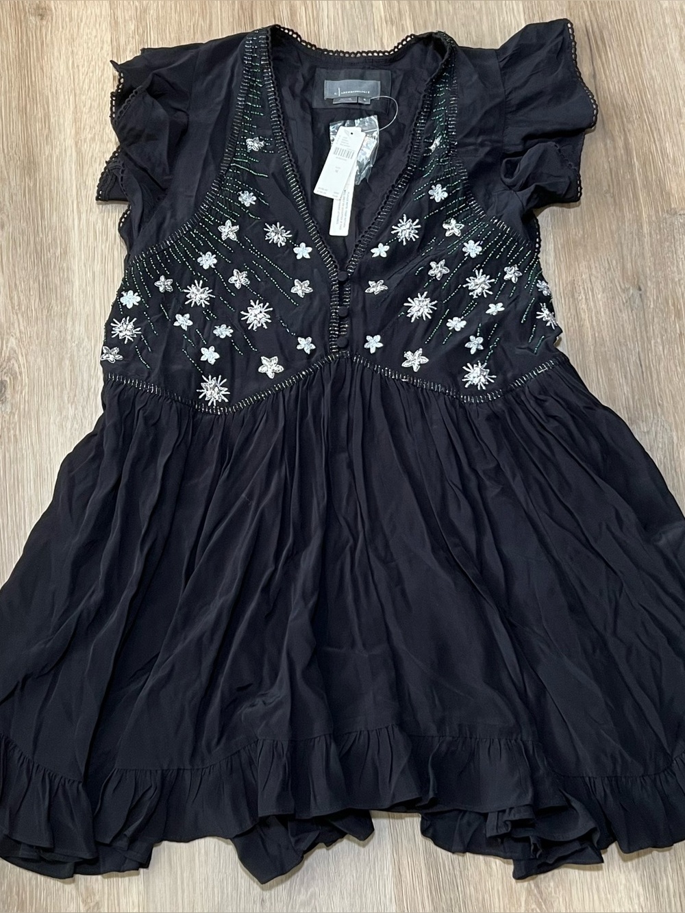 Anthropologie v neck sequin deco swing dress in black size medium - Picture 4 of 13